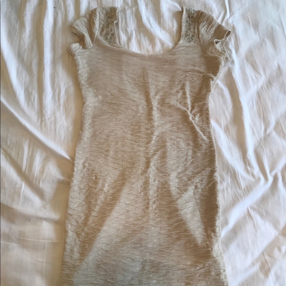 Free People Cream Bodycon Dress w Beaded Detail
